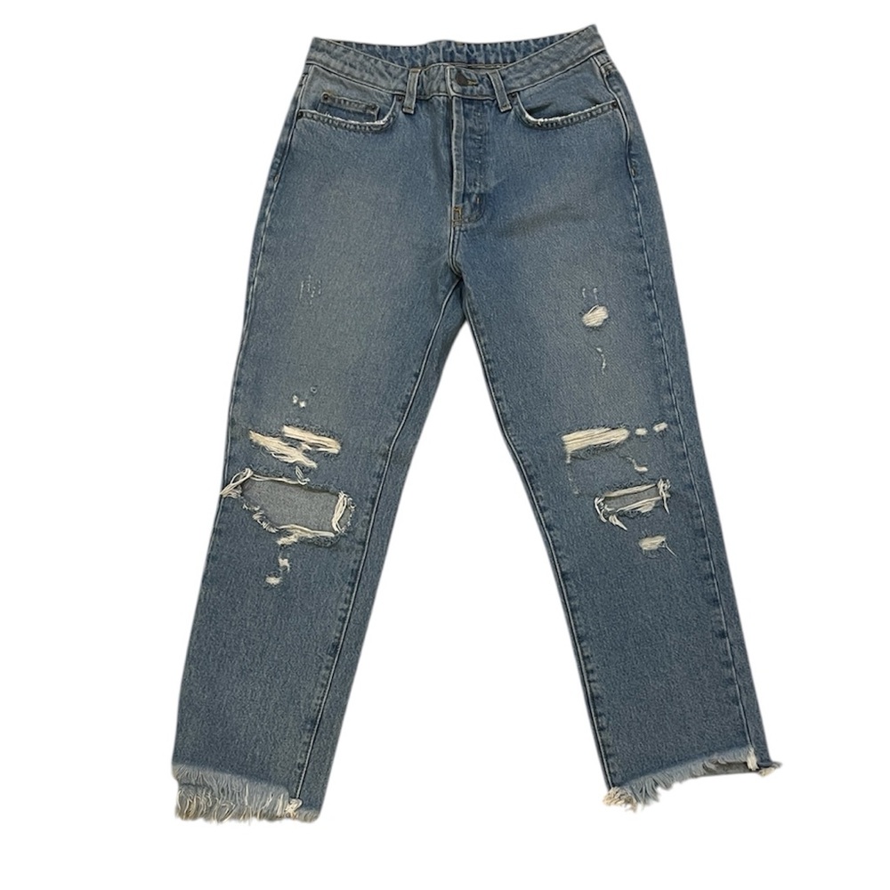 Carmar Light Blue Denim Jeans Size 27 Distressed Raw Edge Button Fly